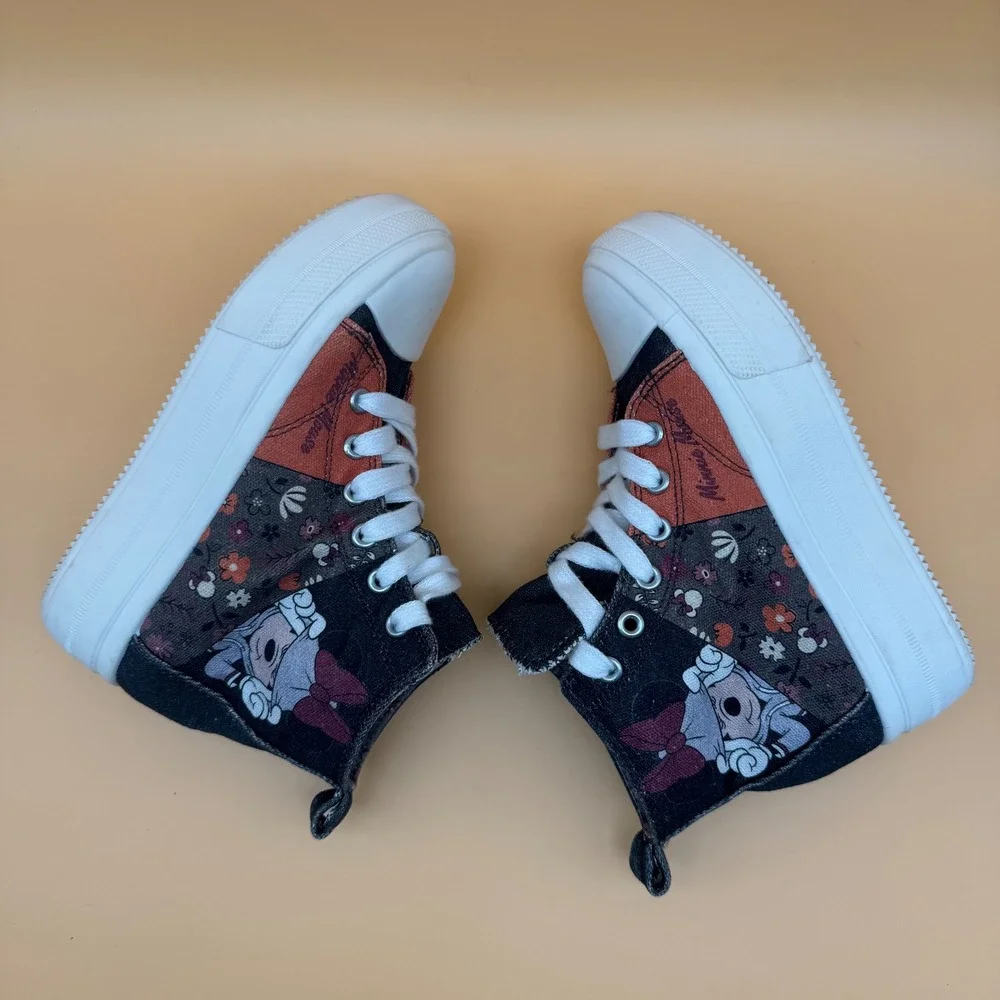 Disney Minnie Mouse High Top Canvas Sneakers Kids Size 2 Cute Cartoon‎ Shoes